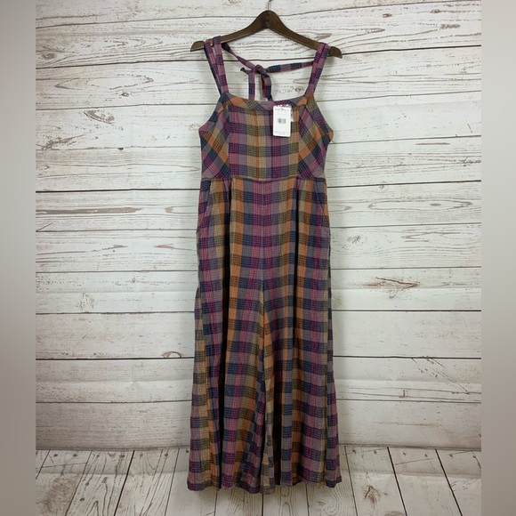 NWT Free People Overall Romper Plaid Wide Leg Crop - Picture 2 of 8